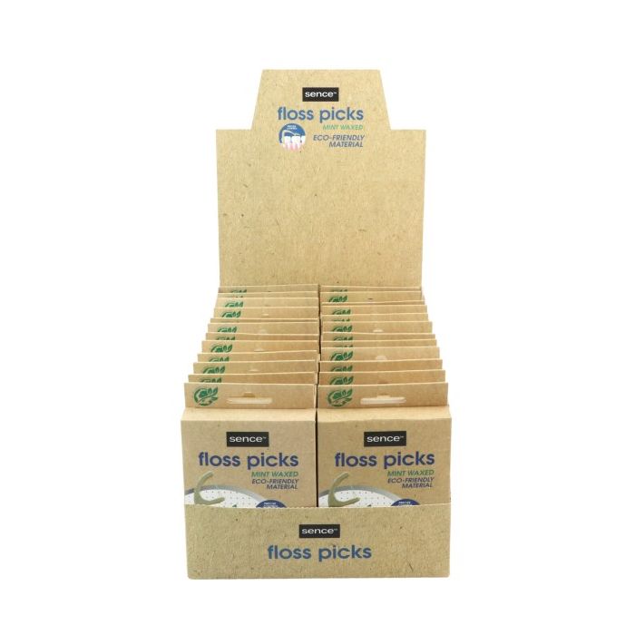 Sence Display 50pcs Dental Floss Picks Mint Waxed Bamboo (NL/EN/FR/DE)