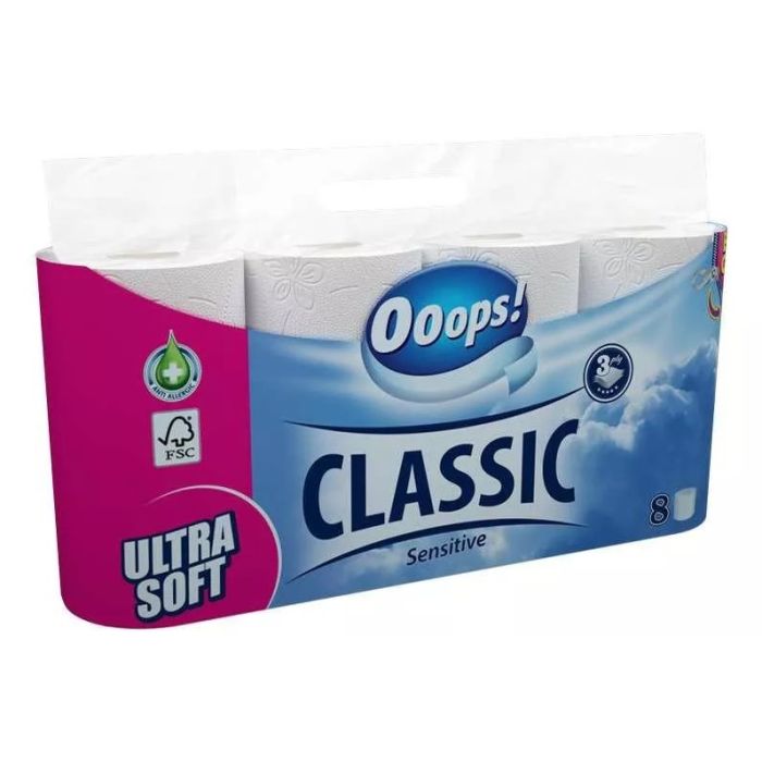Ooops! Classic Toilet Paper 8pcs 3layers Sensitive  (NL/EN/FR/DE)