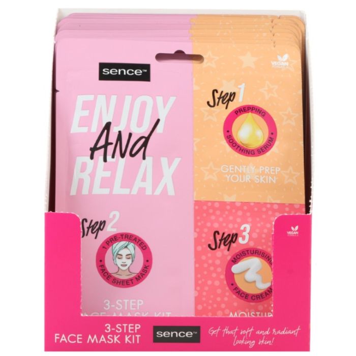 Sence Display 12pcs Face Mask 2x3ml 3-Step Kit Pink Glow Girls (NL/EN/FR/DE)
