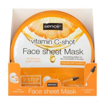 Sence Display 12pcs Facial Sheet Mask 20ml+Serum Shot 5ml Vitamin C (NL/EN/FR/DE)