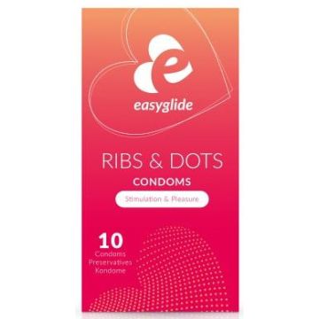 EasyGlide Condoms 10pcs Ribs & Dots (EN/FR/DE)