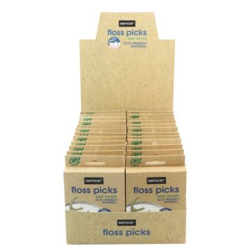Sence Display 50pcs Dental Floss Picks Mint Waxed Bamboo (NL/EN/FR/DE)